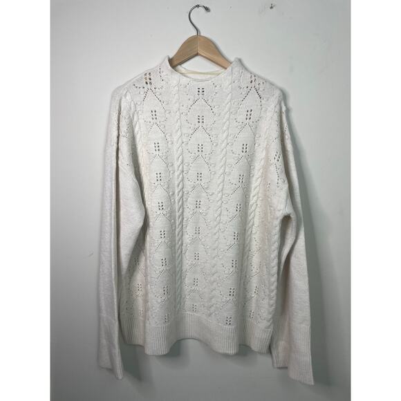 Democracy Long Roll Cuff Sleeve Funnel Neck Cable Popcorn Stitch Sweater Sz XL - Picture 2 of 9